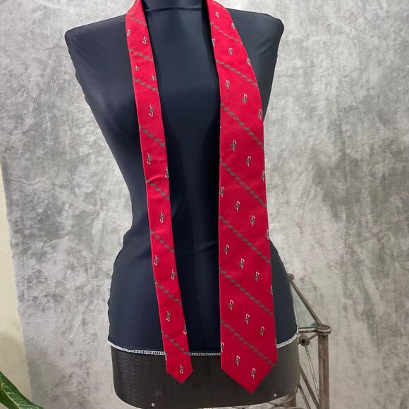 Vtg.  Lands End Silk Repp Tie Direct Merchants Candy Canes Red Hand Sewn USA 56” - Picture 6 of 9
